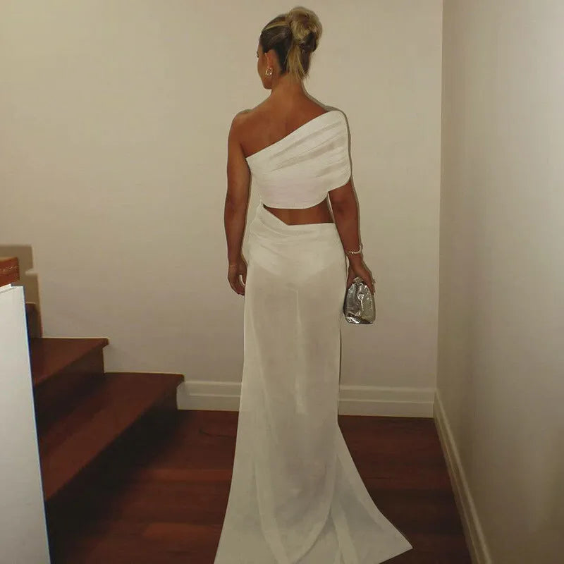 Mesh Backless One - Shoulder Long Dress - View 6