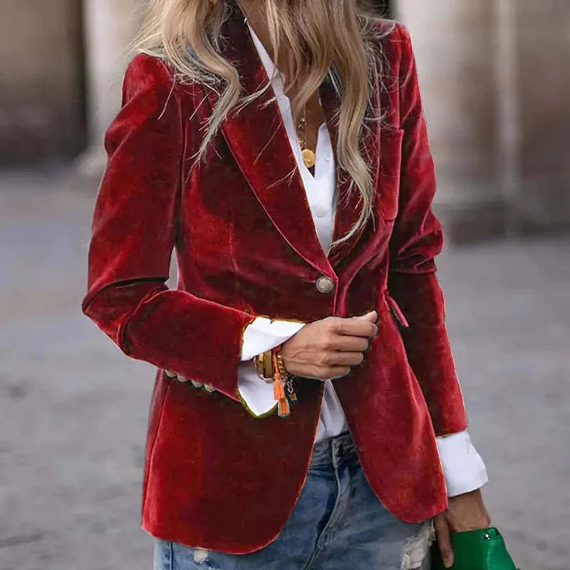 Fashionpara Women's Velvet Slim Fit Blazer Coat for Winter
