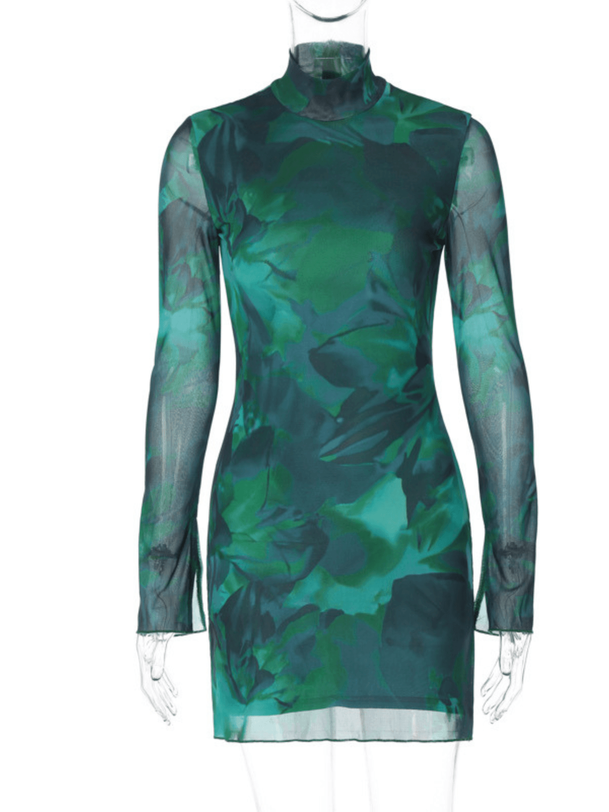 Abstract Print Mesh Long Sleeve Bodycon Mini Dress - View 6