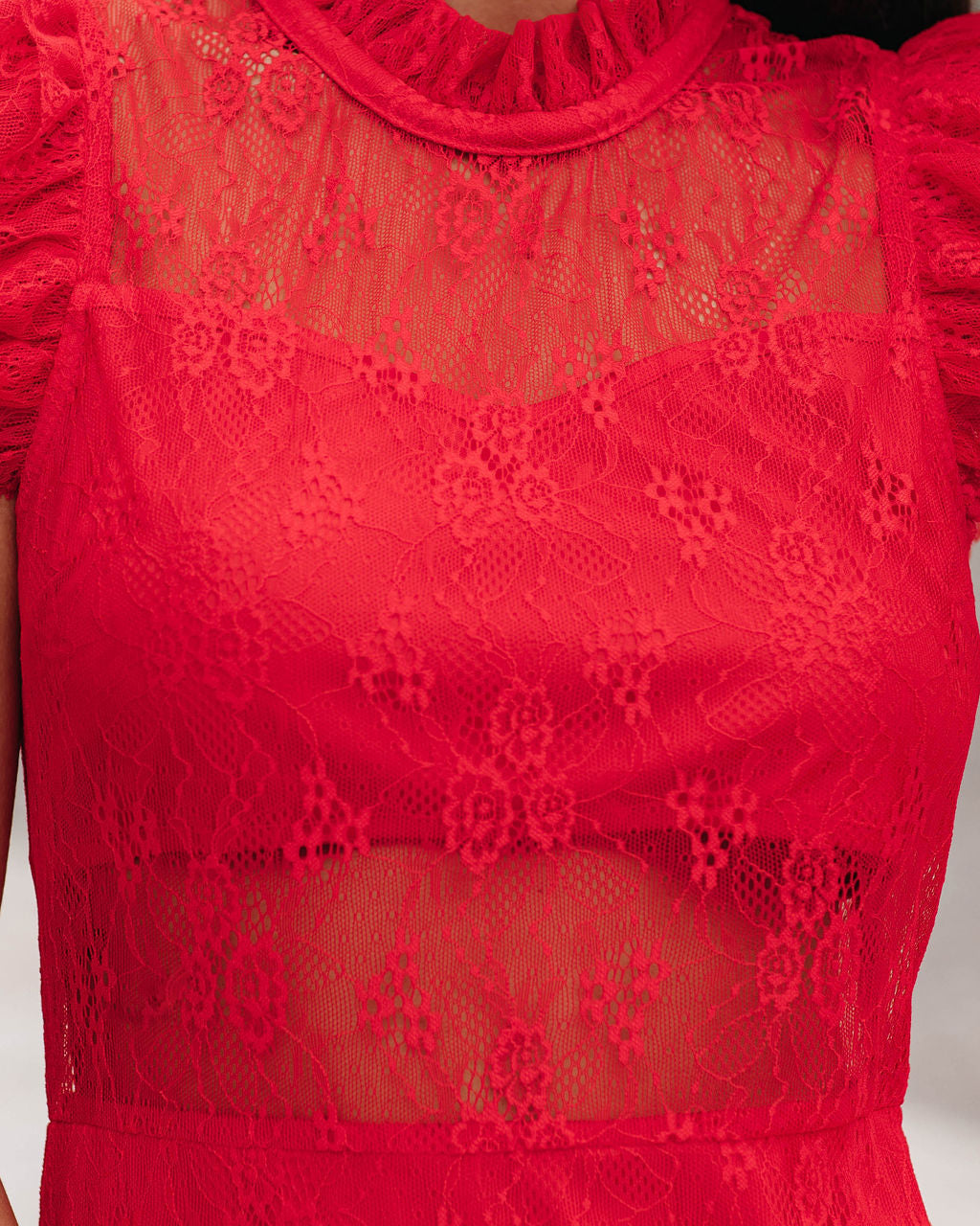 Lace High Neck Cap Sleeve Mermaid Midi Dress