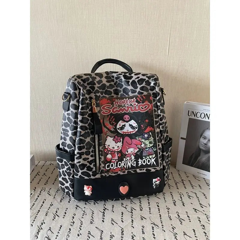 Kuromi Leopard Print Y2K Gothic Vintage Fashion Luxury Cartoon Cute Shoulder Bag Black Leopard