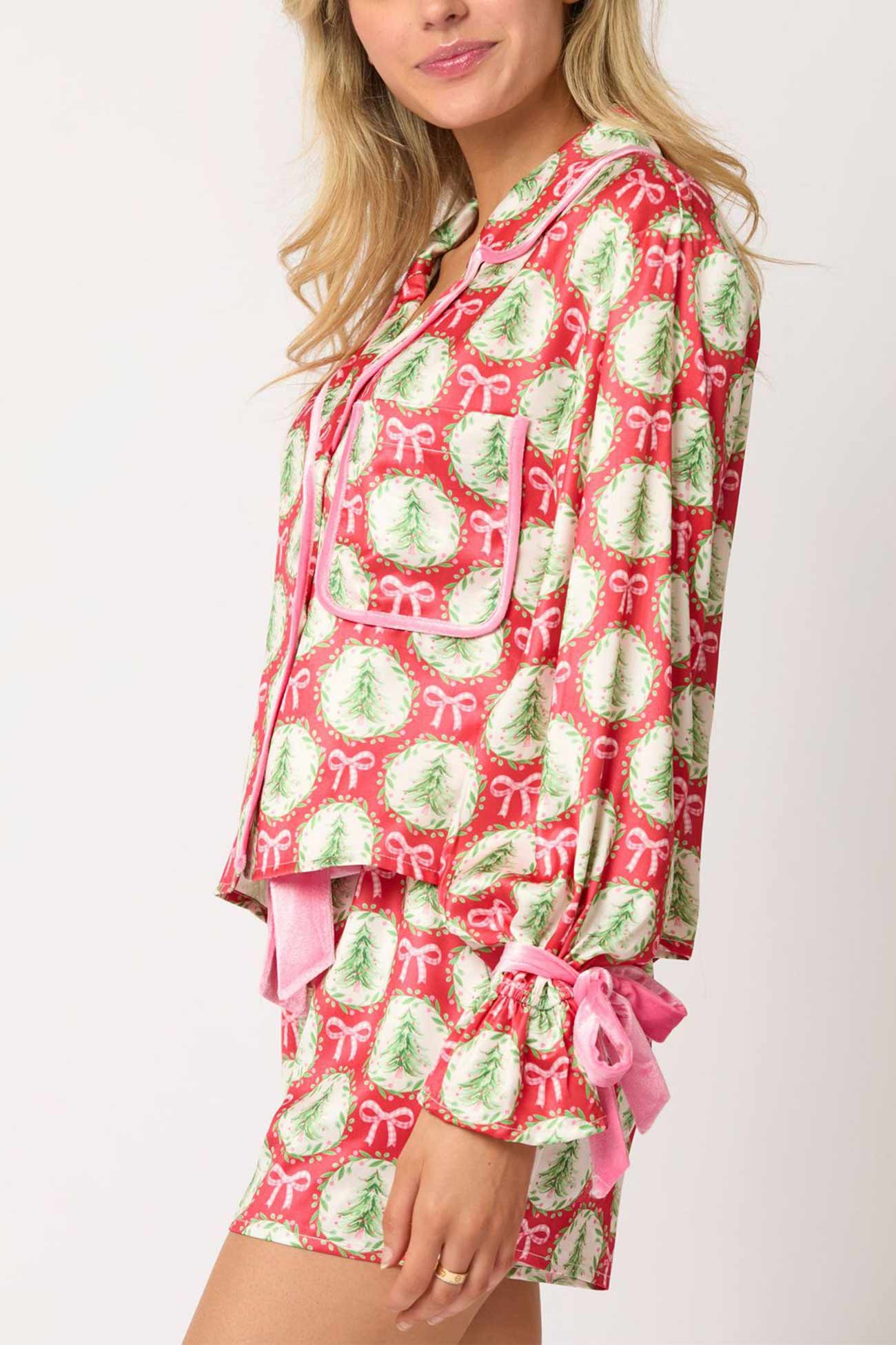 Santa Bow Shorts Two-Piece Set Pajamas