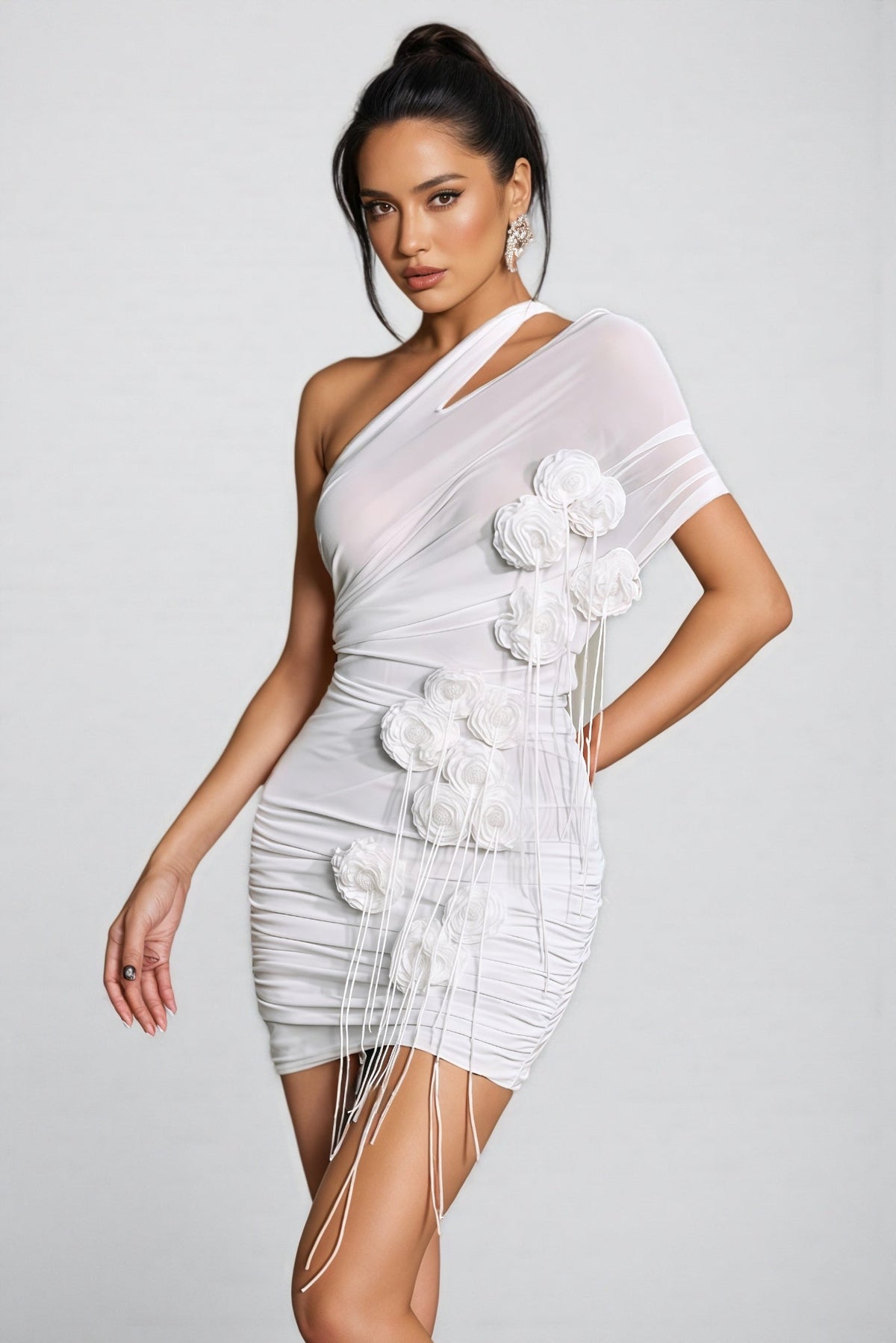 Mesh 3D Flower Sleeveless Mini Dress - View 2