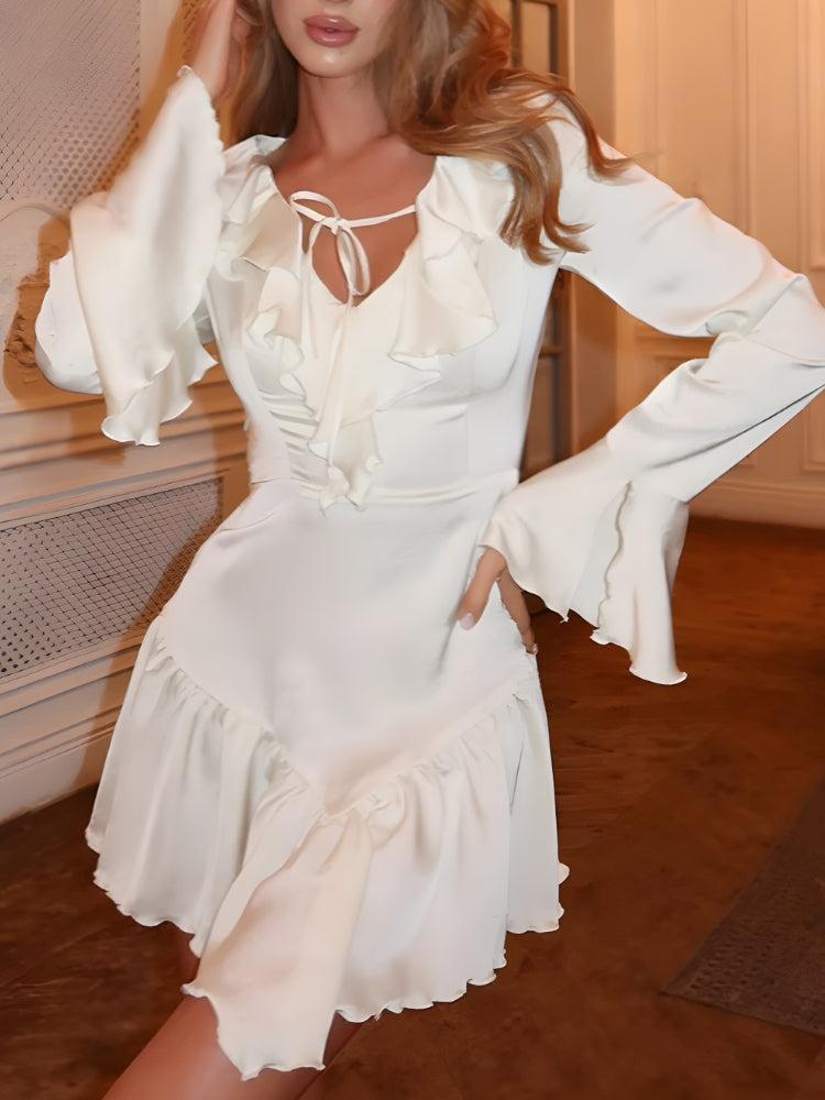 Satin Ruffled Mini Dress - Fashionpara