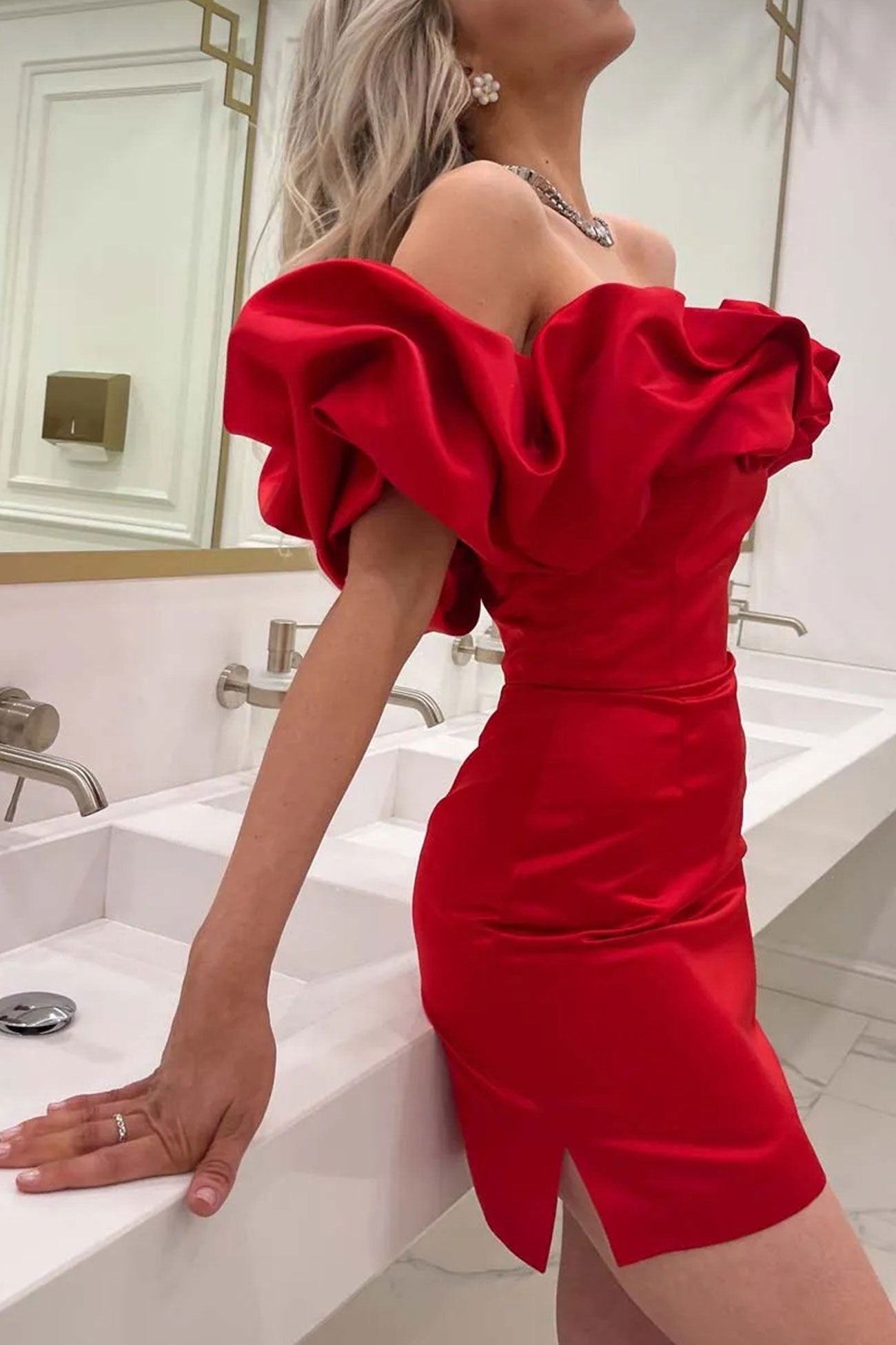 Satin Shirring Strapless Mini Dress