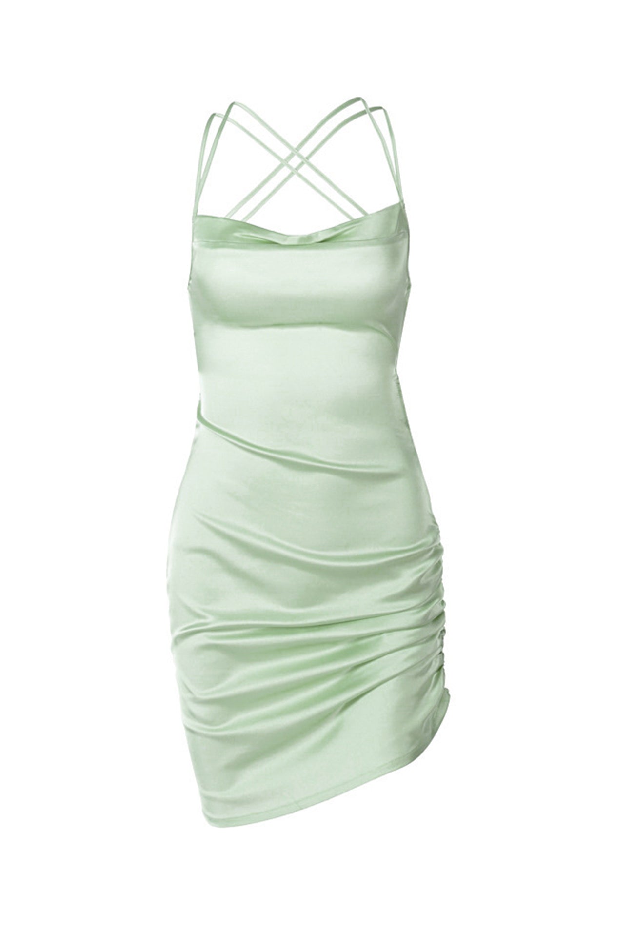 Satin Tie-up Ruched Cami Dress - Fashionpara