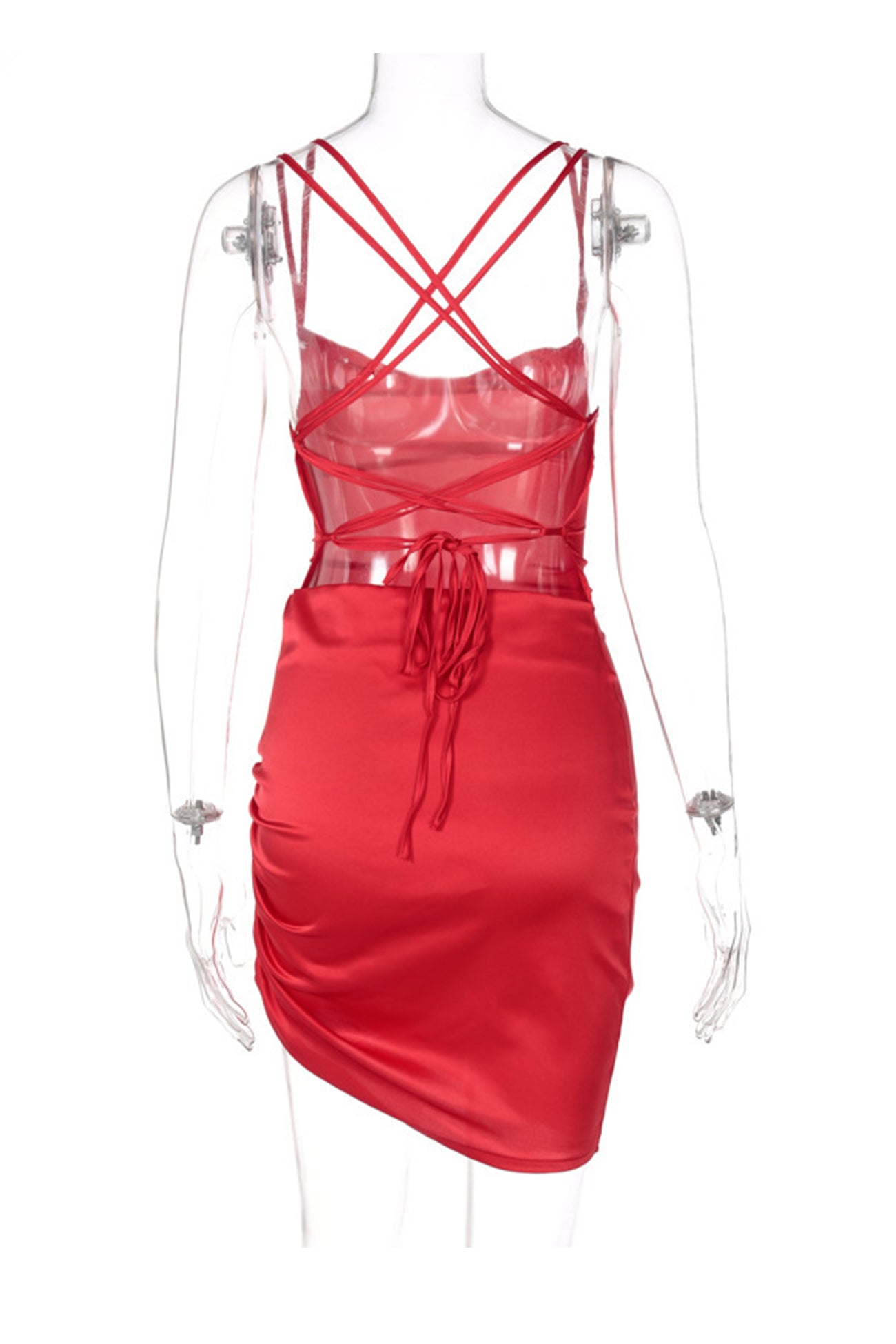 Satin Tie-up Ruched Cami Dress - Fashionpara