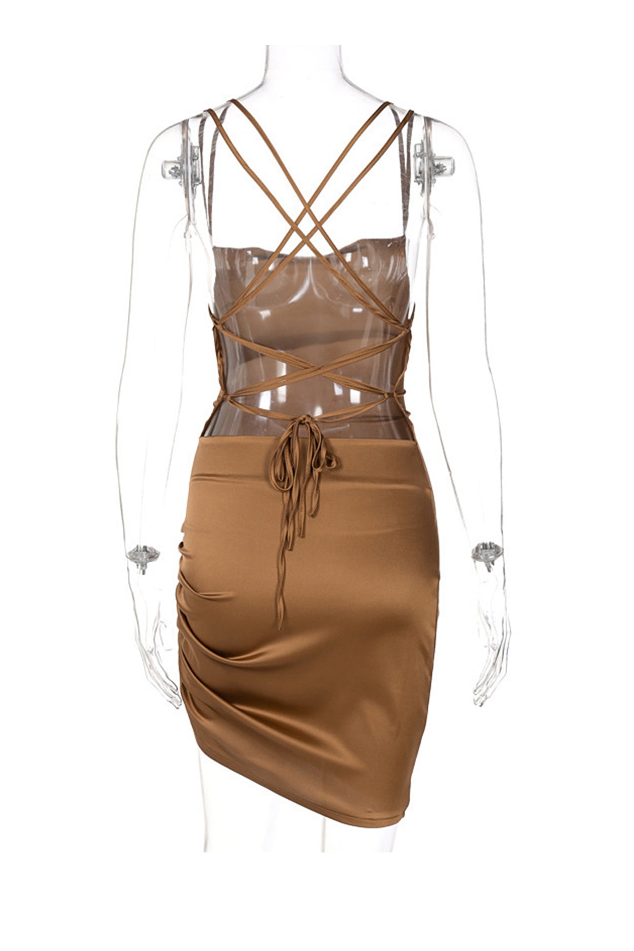 Satin Tie-up Ruched Cami Dress - Fashionpara