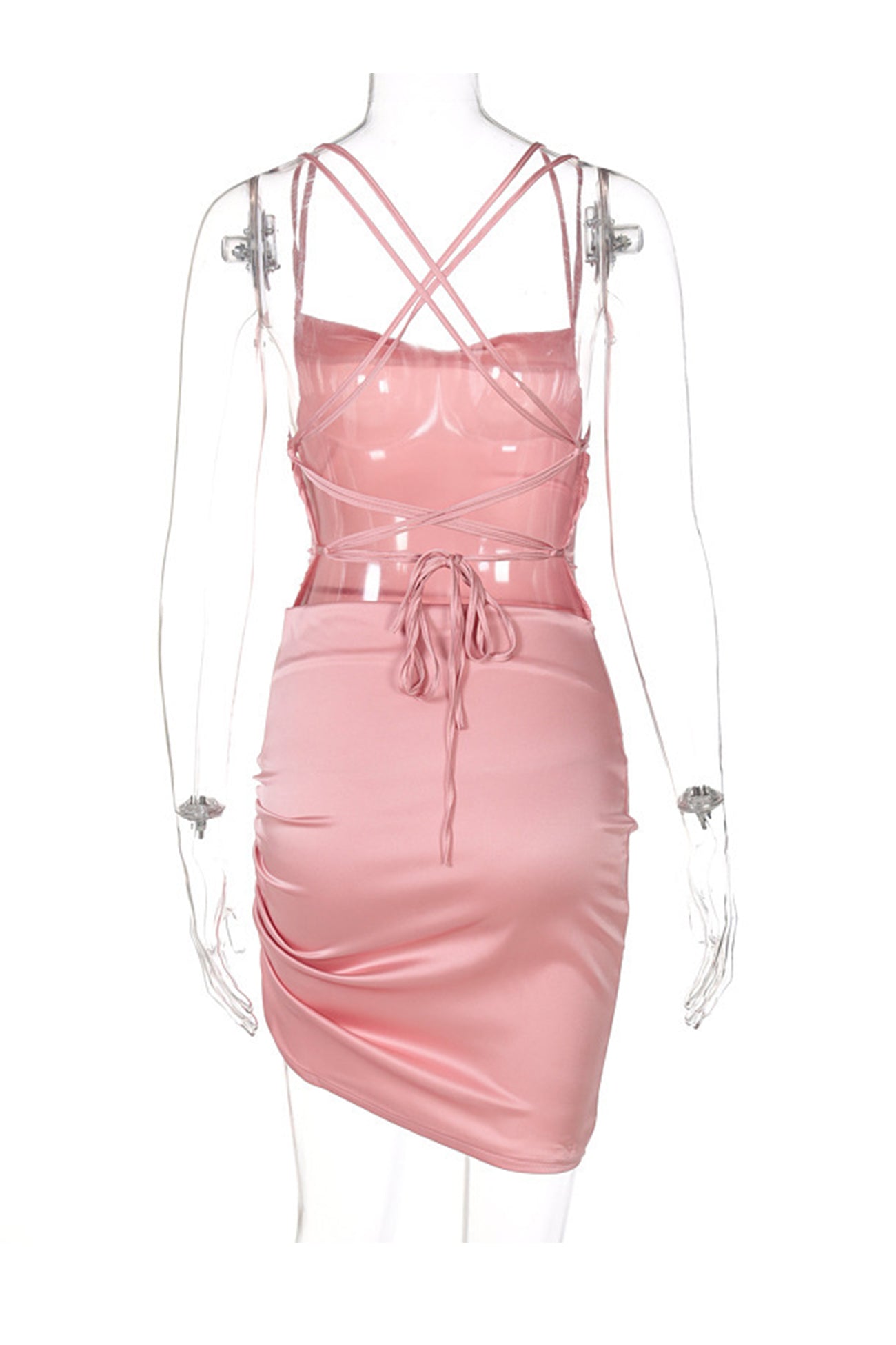 Satin Tie-up Ruched Cami Dress - Fashionpara