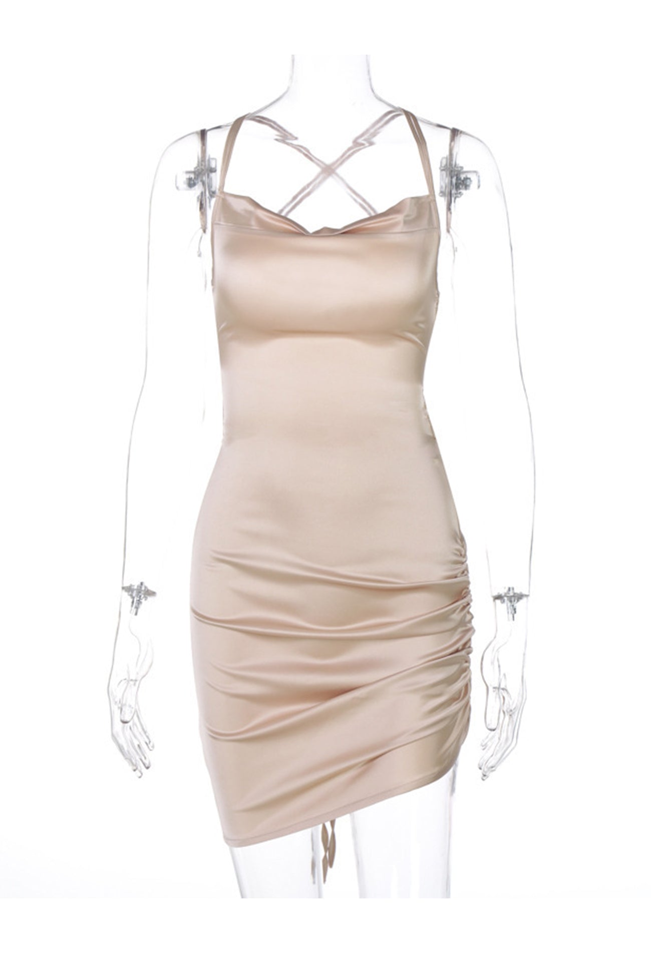 Satin Tie-up Ruched Cami Dress - Fashionpara