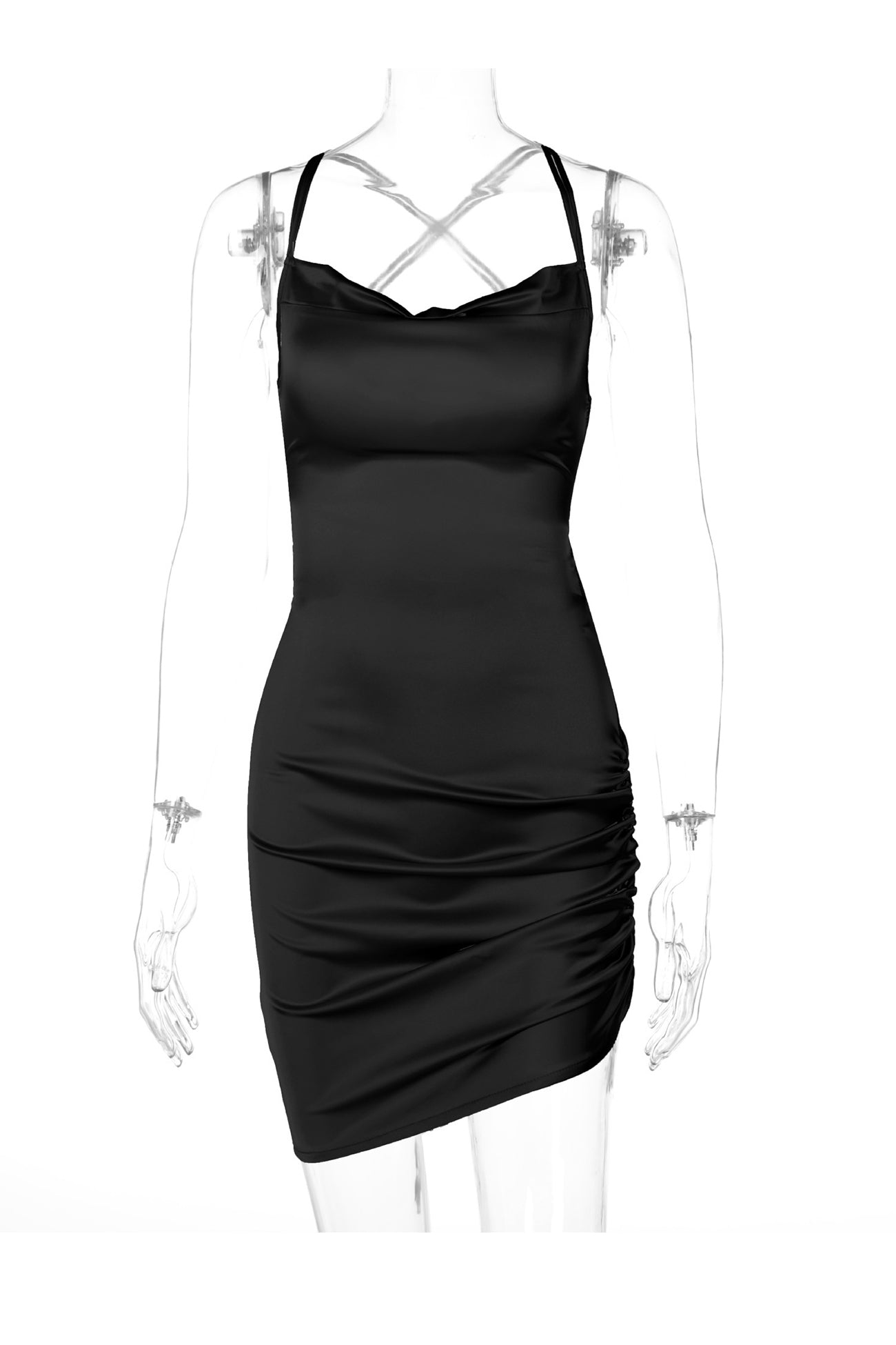 Satin Tie-up Ruched Cami Dress - Fashionpara