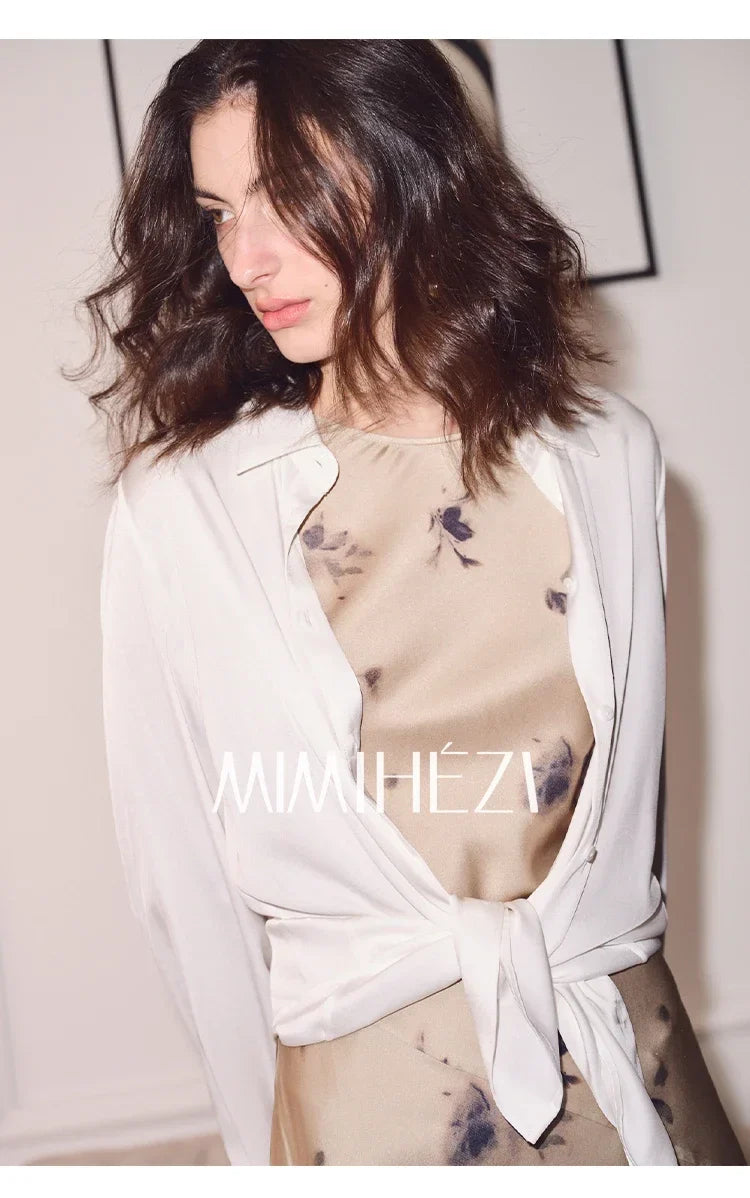 Satin Solid Long Sleeve Polo Neck Blouse