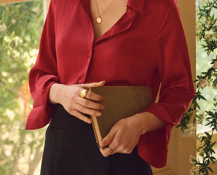 Satin Solid Long Sleeve Polo Neck Blouse