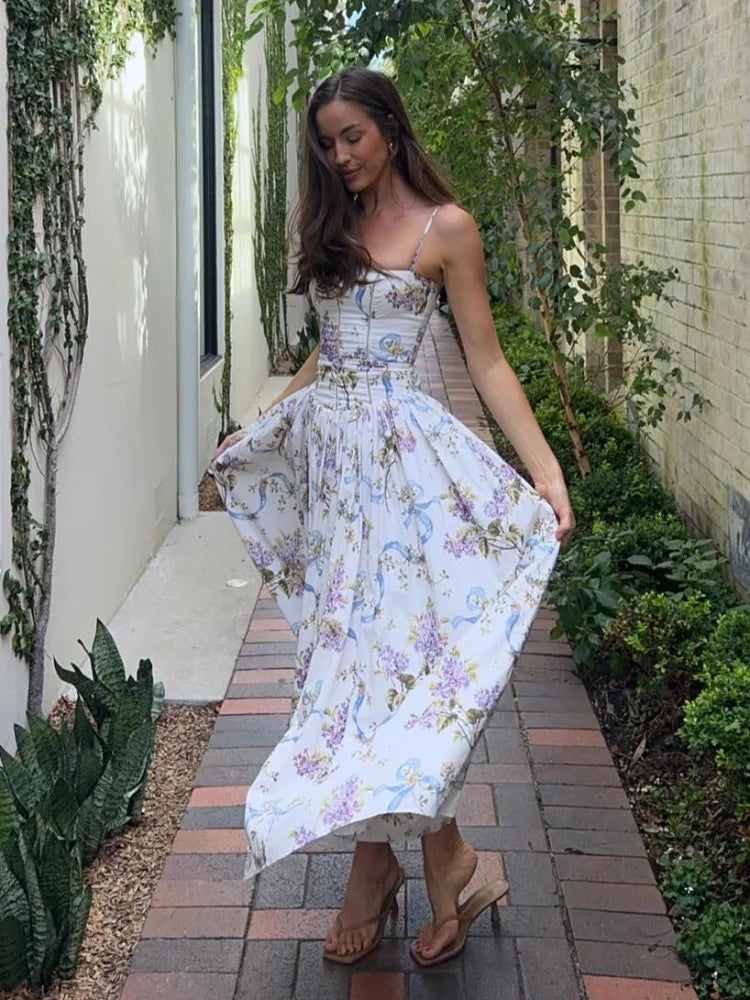 Floral Print Strapless Corset A-Line Ball Gown 3
