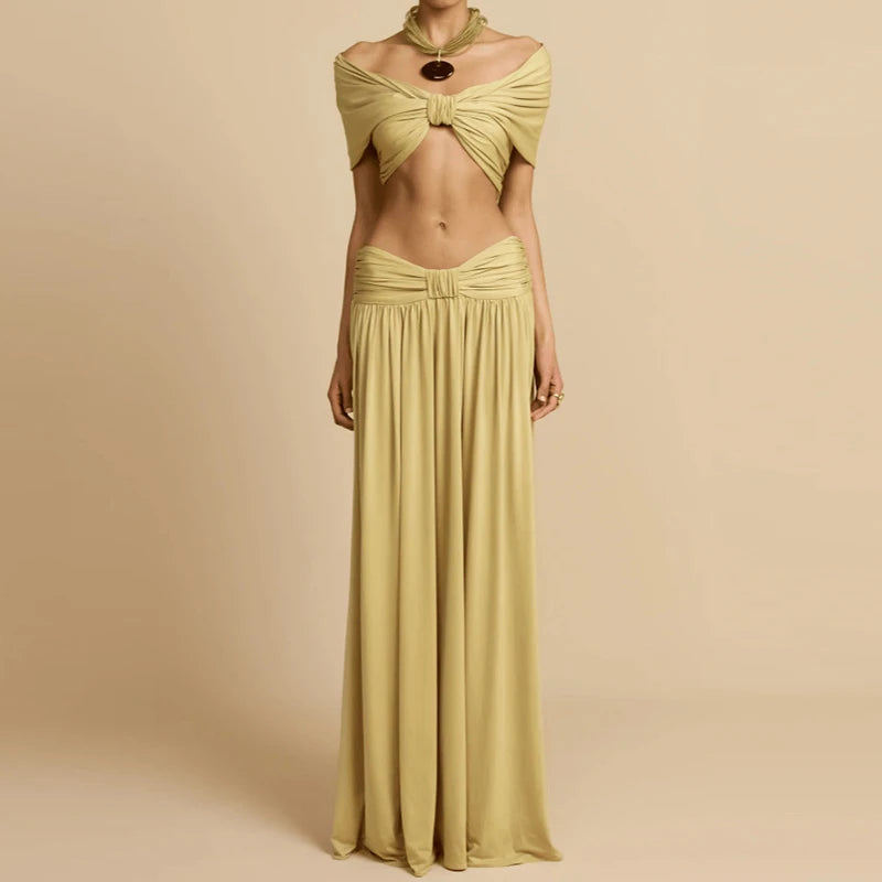 Elegant Off Shoulder Crop Top & High Waist Skirt Set
