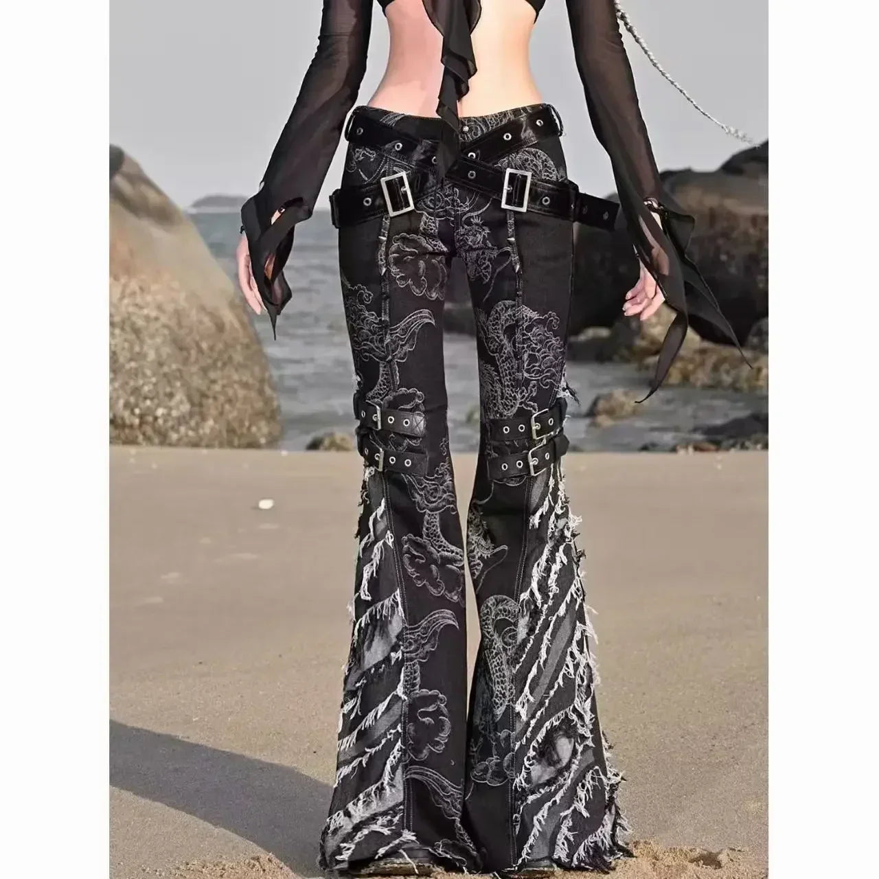 Printed Medieval Dragon Flared Pant
