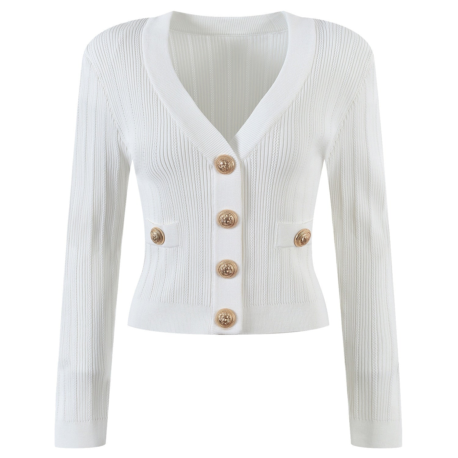 Orro Shop V-neck Knit Cardigan with Elegant Gold Buttons