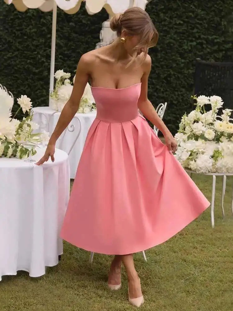 Pleated Wrap A-Line Backless Midi Dress