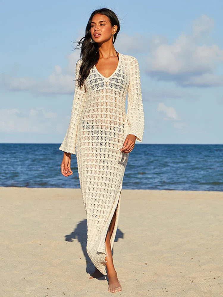 Hollow Out Long Sleeve Bikini Cover Up
