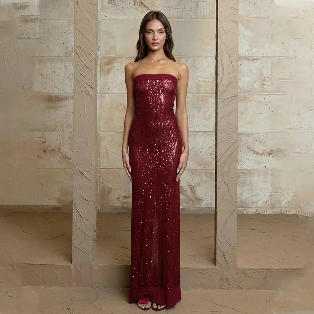 Strapless Sequin Slit Backless Dress - View 7