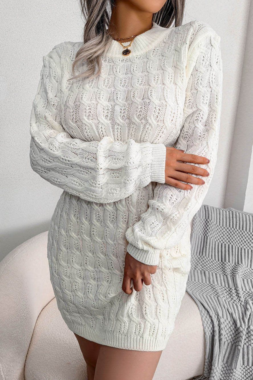 ShoptheCIC Casual O Neck Twist Waist Sweater Dress