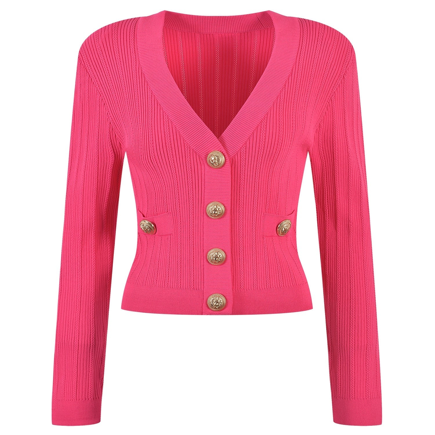 Orro Shop V-neck Knit Cardigan with Elegant Gold Buttons