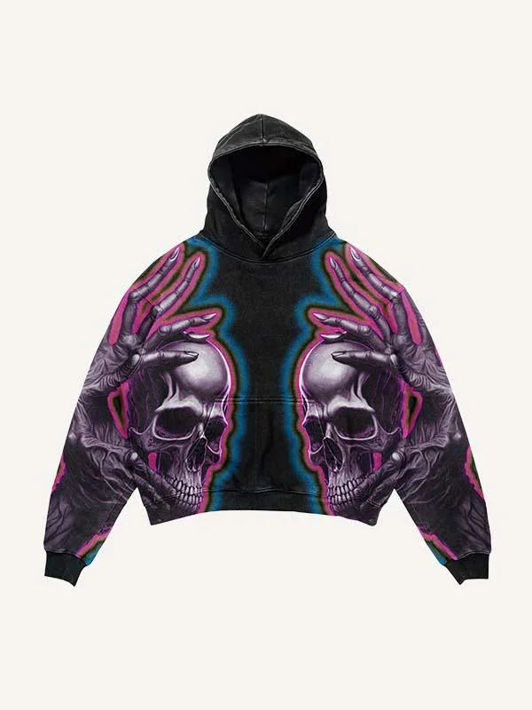 Dark Skull Print Oversized Hoodie