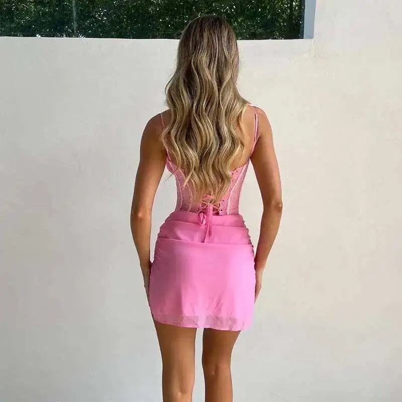 Lace Patchwork Bodycon Strap Mini Dress - View 2