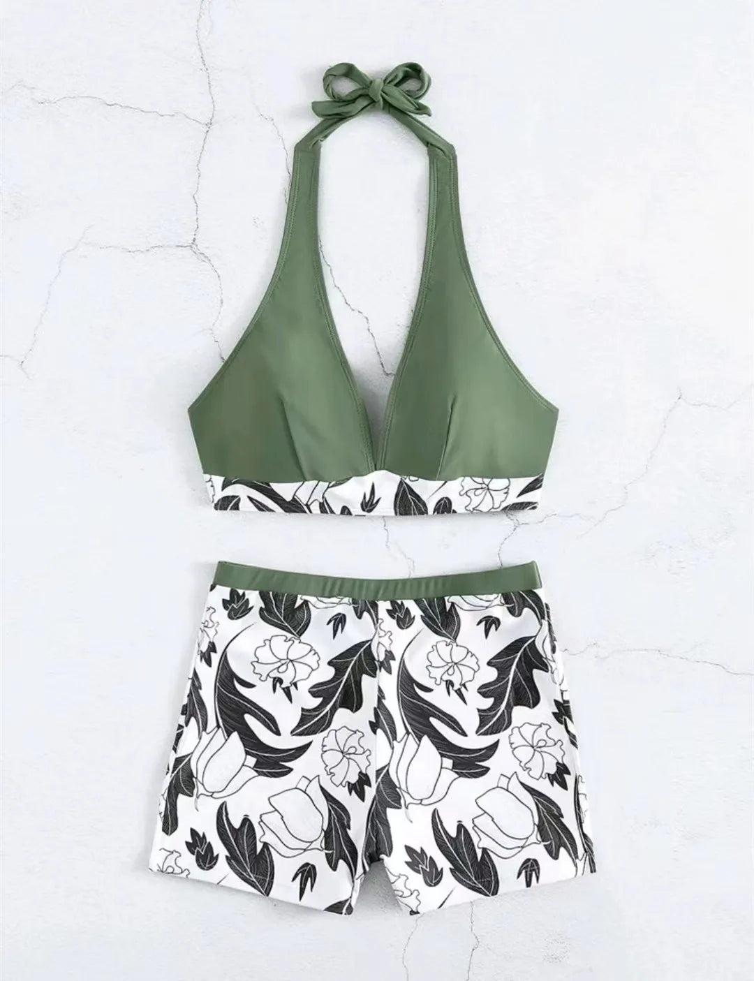 Halter Print Shorts Bikini Two Piece Set