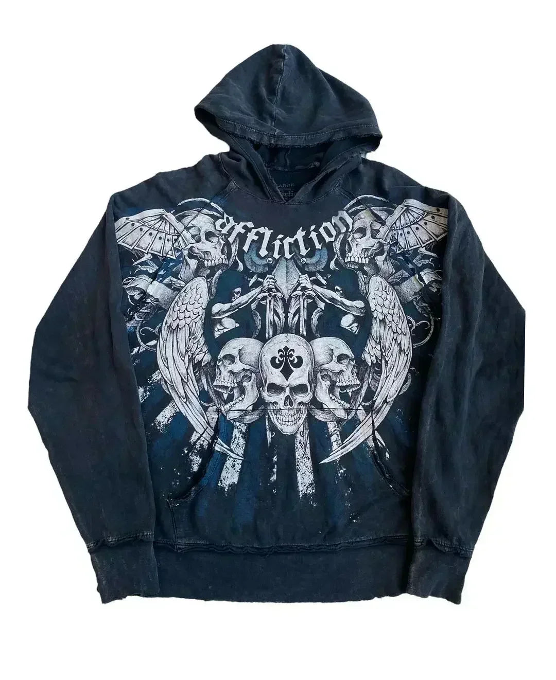 Distress Vintage Gothic Skull Hoodie