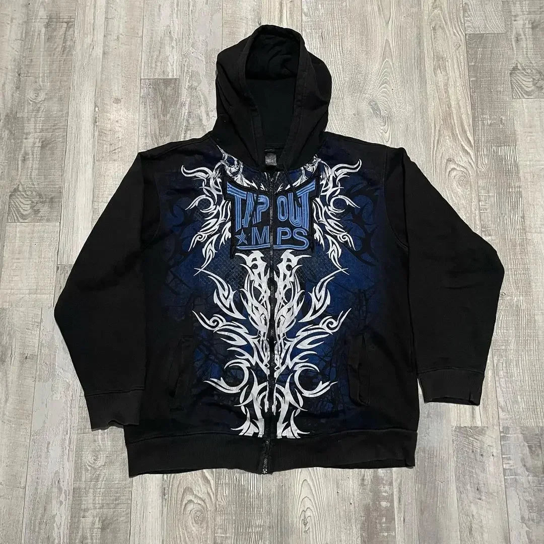 Y2K Mysterious Printed Zipper Hoodie