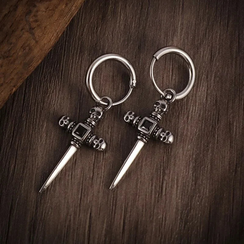 Dark Black Skull Awl Rock Declaration Earring