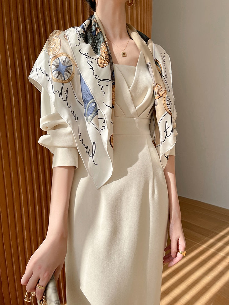 Satin Square Neck Long Sleeve Wrap Midi Dress - View 14