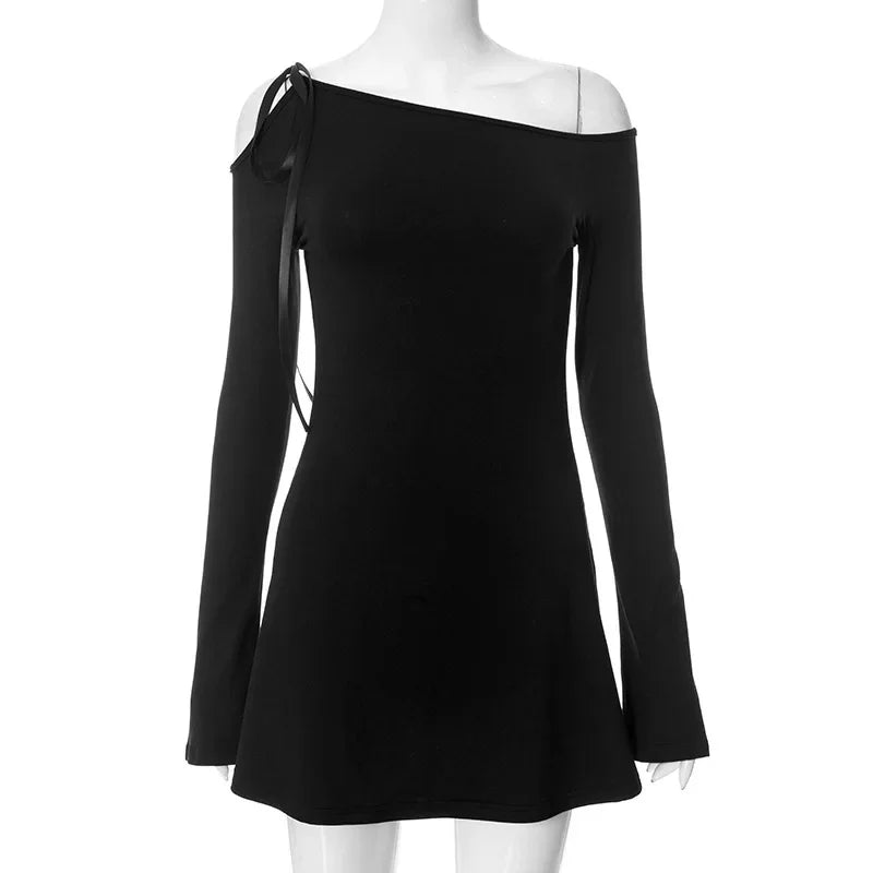 One Shoulder Long Sleeve Side Split Mini Dress 7