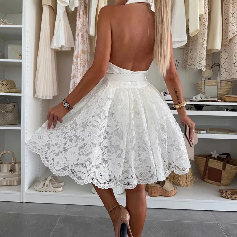 Elegant Lace Embroidery A-Line Mini Dress for Women