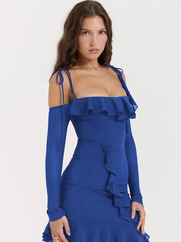 Off Shoulder Ruffle Long Sleeve Bodycon Mini Dress 3