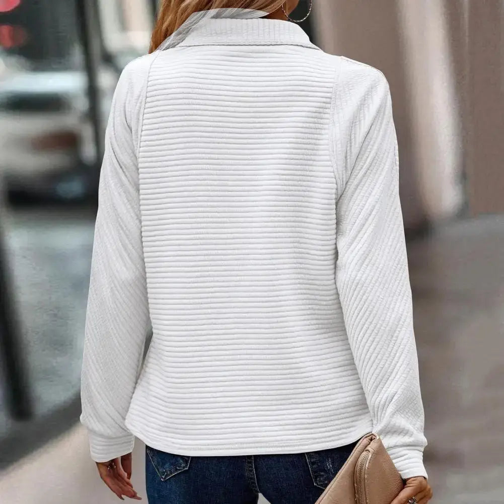 Quarter Zip Stand Collar Ribbed Pullover Sweatshirt 8