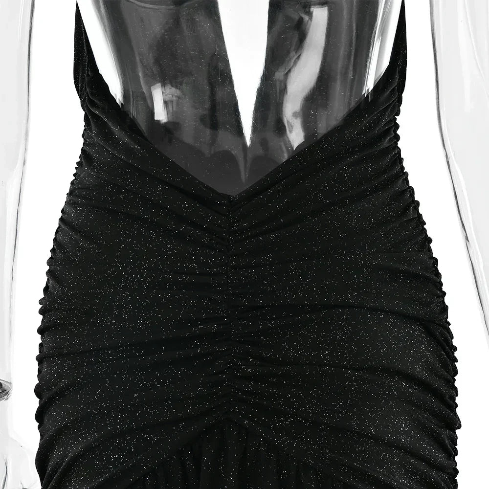 Glitter Strapless Bodycon High Split Party Midi Dress - View 9