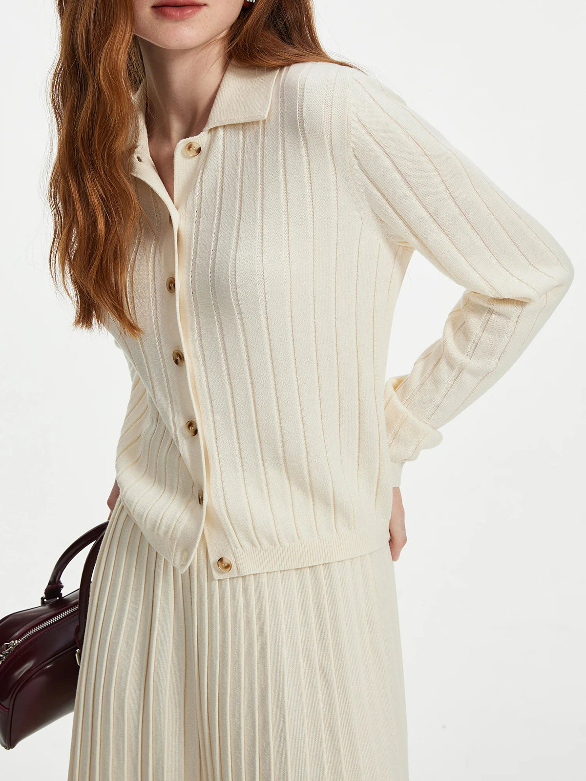 Wool Gray White Knit Set Style Cardigan