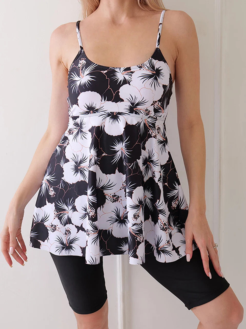 Printed Knee Shorts Tankini Two Piece Set