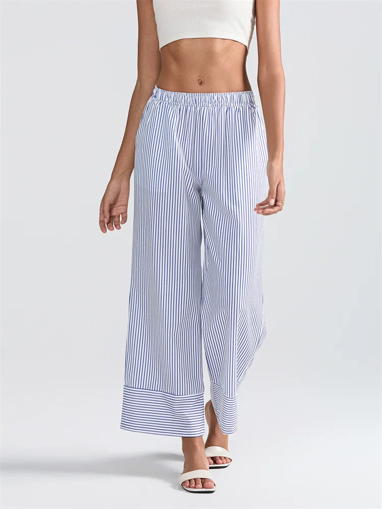 Striped Print High Waist Wide Leg Pocket Pant