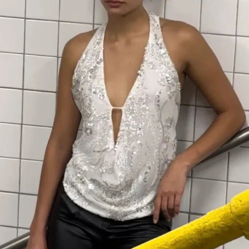 Sequin Sparkly Sleeveless Shirt Cami Top - Fashionpara