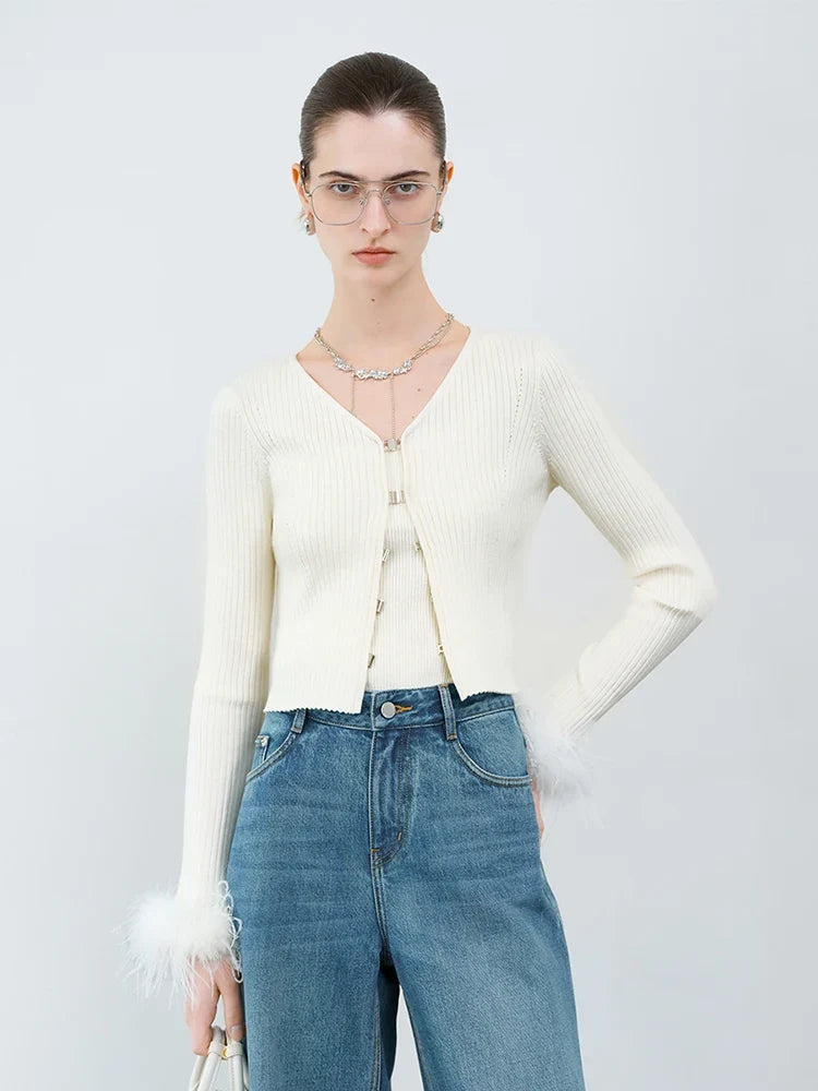 Elegant Ostrich Sleeve Sweater Cardigan