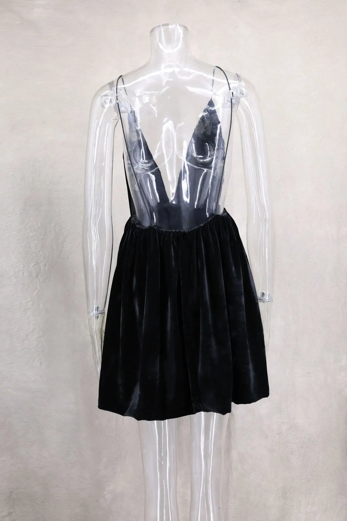 Velvet Deep V Neck Mini Lantern Dress - View 18