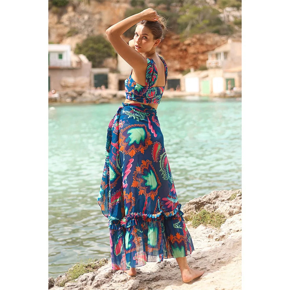 Blue Demon Eye High Waist Two Piece Set