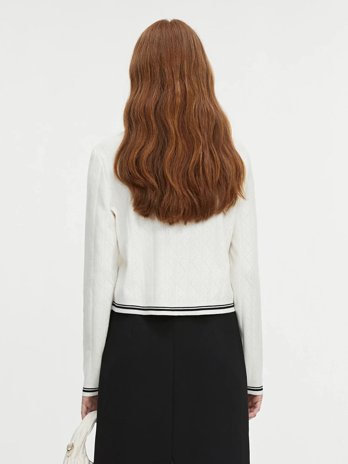 Contrast Color Round Neck Knit Cardigan