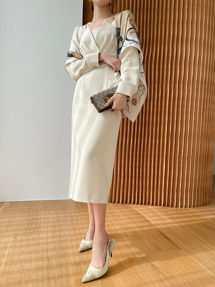 Satin Square Neck Long Sleeve Wrap Midi Dress - View 10