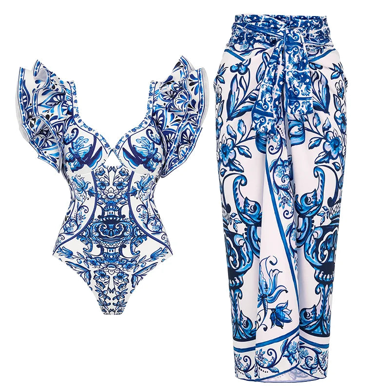 Vintage Printed Sarong Two Piece Set