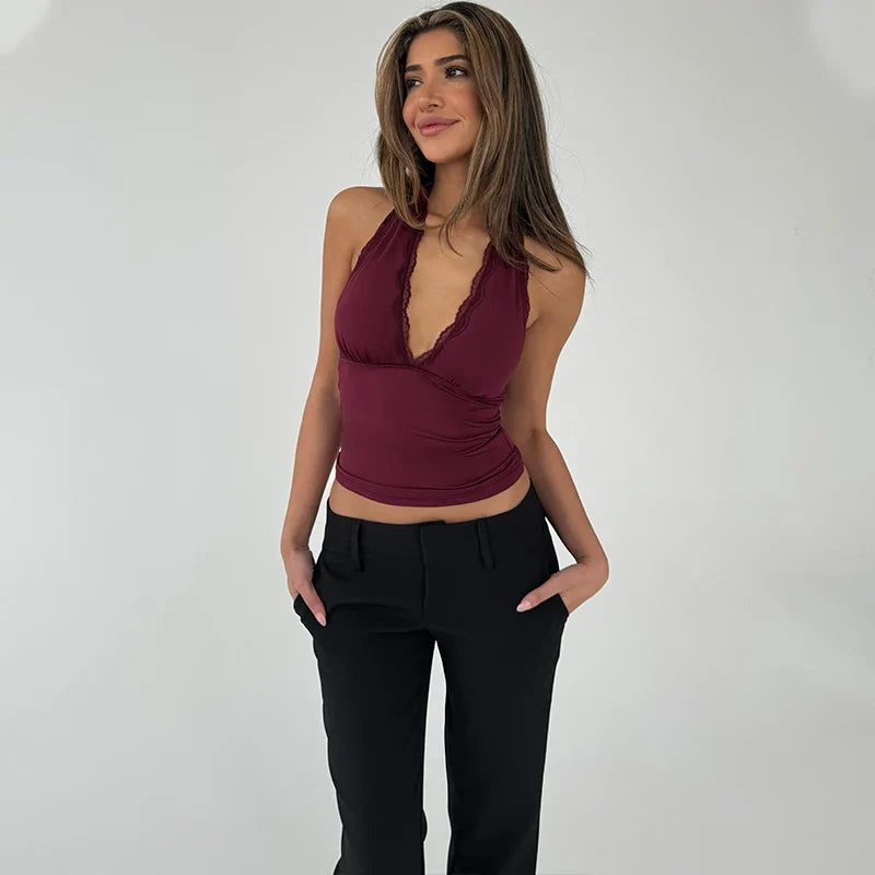 Lace Edge Sweet Halter Crop Top