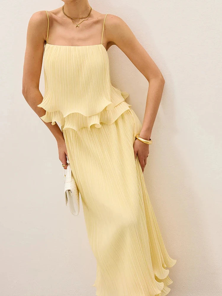 Elegant Sleeveless Two-Piece Pleated Party Set for Women